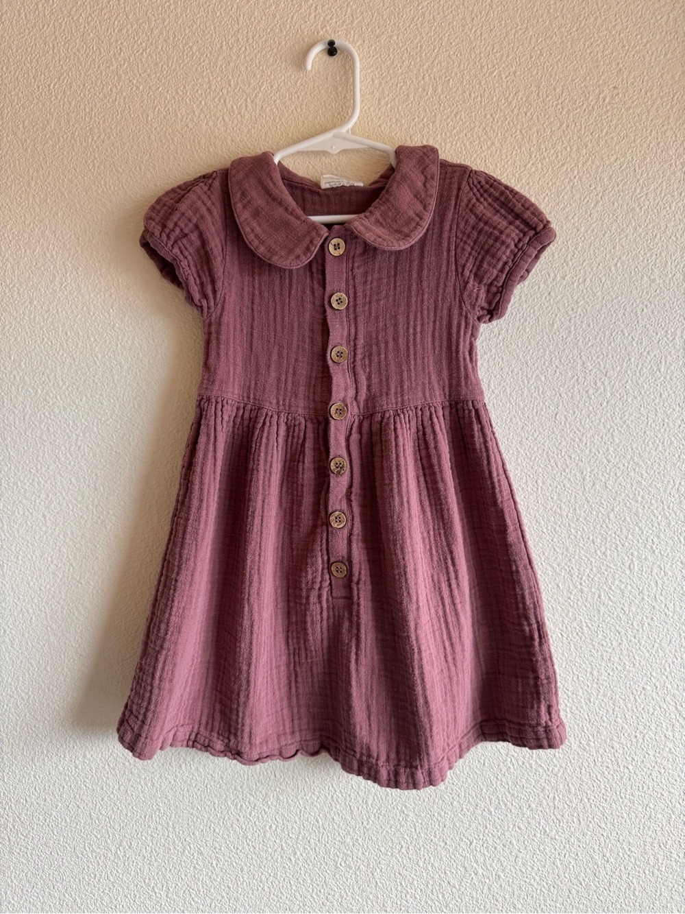 City Mouse Dusty Rose Button-Front Cotton Dress with Peter Pan Collar